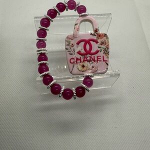 Fuchsia Beaded Bracelet with Silver Accents